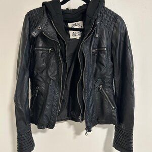 Made by Johnny Women's Removable Hoodie Motorcyle Jacket, Size S, Faux Leather